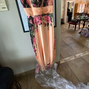 A formal long dress sleeveless